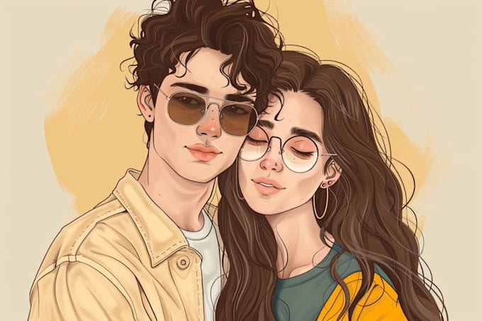 draw cute couple portrait illustration
