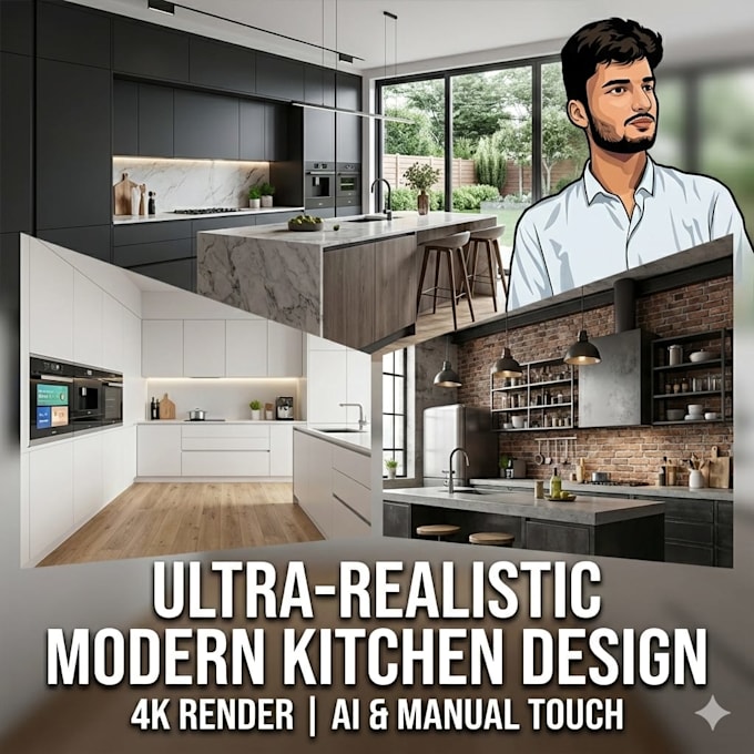 design ultra realstic modern kitchen interior in 4k with ai and manual touch