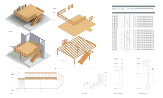 do architecture and construction drawing of the deck