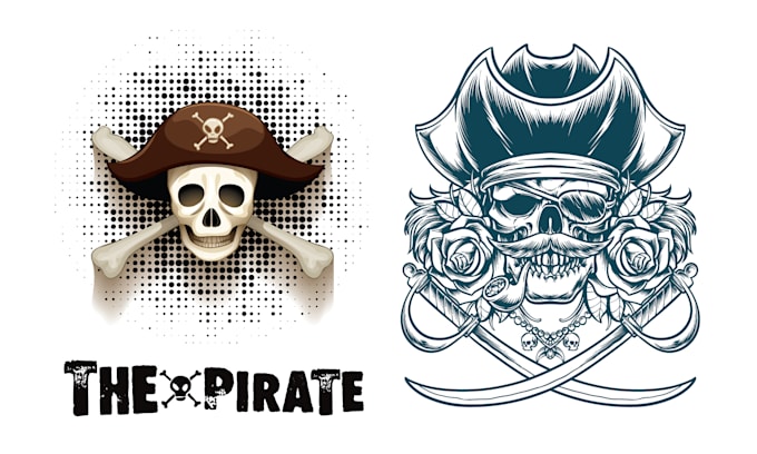 make retro sword pirate theme with pirate skull logo