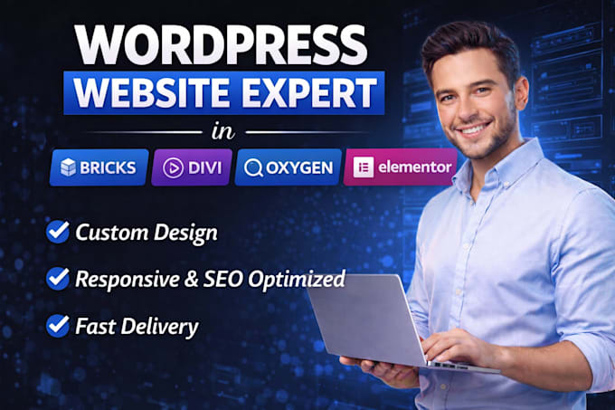 design wordpress website using divi, elementor, bricks, and oxygen builder