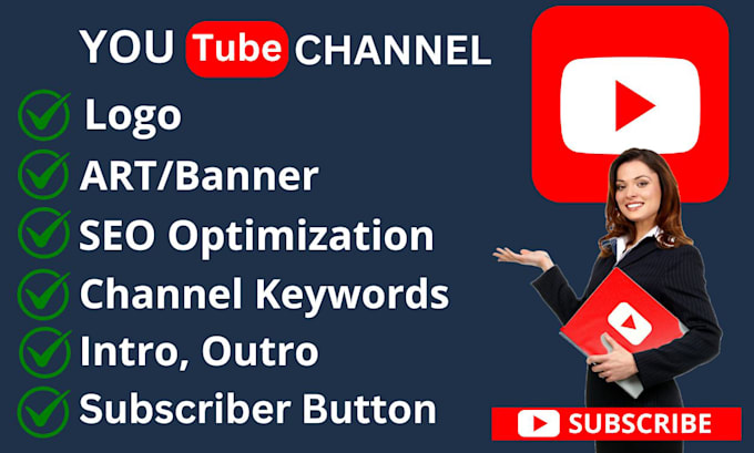 Create, setup youtube channel with logo, art, intro, outro by ...