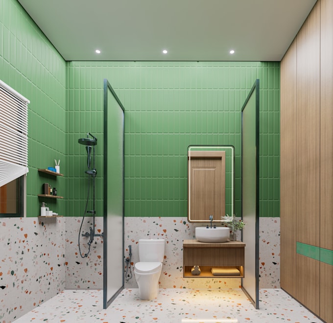 provide realistic 3d bathroom design and rendering