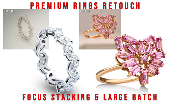 do jewelry retouching for golden or silver rings with diamonds
