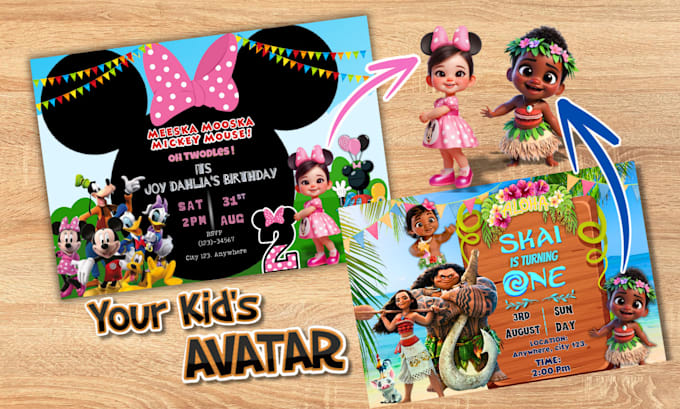 design kids birthday invitations in any disney or cartoon theme