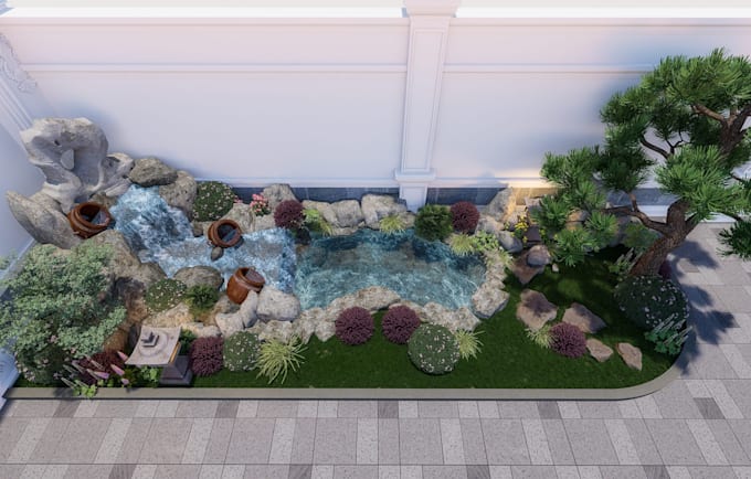 custom japanese garden design with walkthrough render