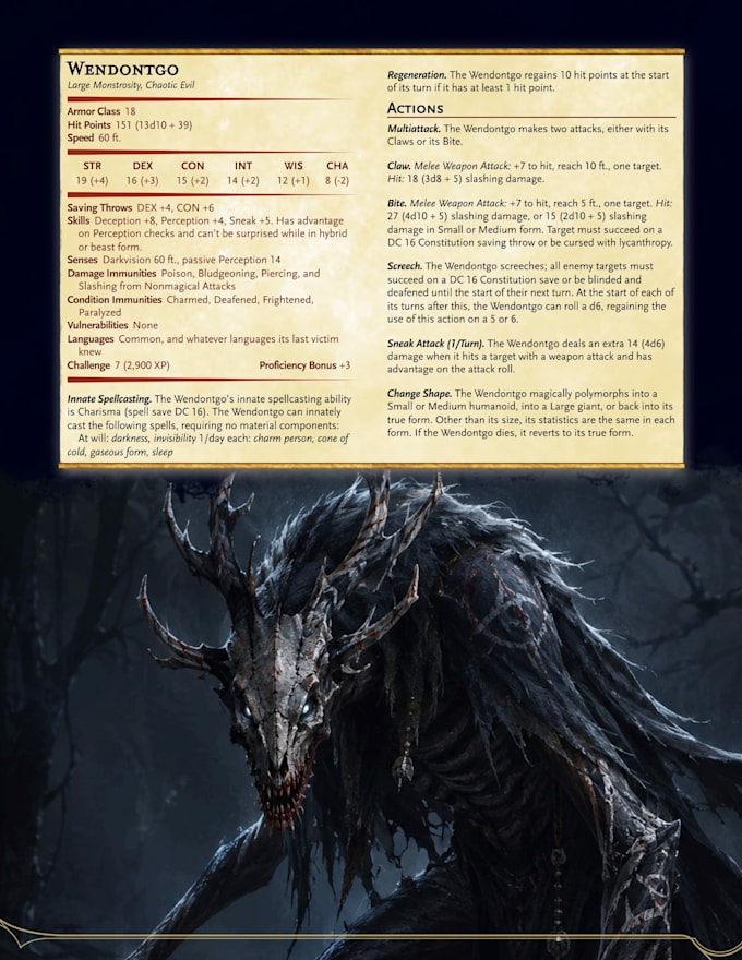 create a monster stat block for you