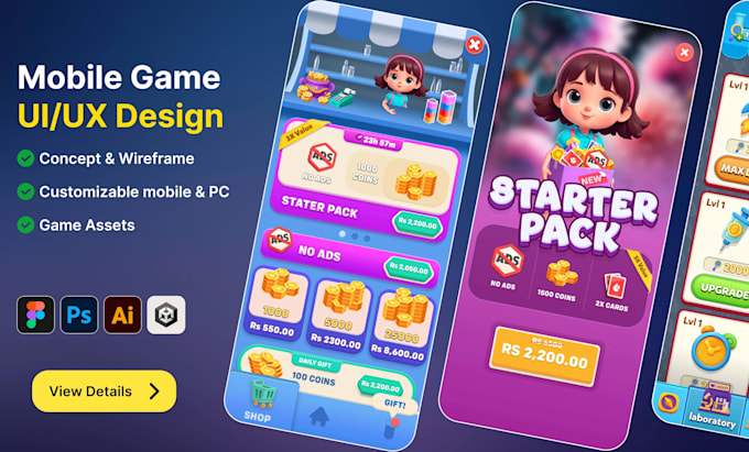 design the attractive games UI UX for mobile games