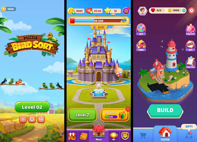 design the attractive games UI UX for mobile games