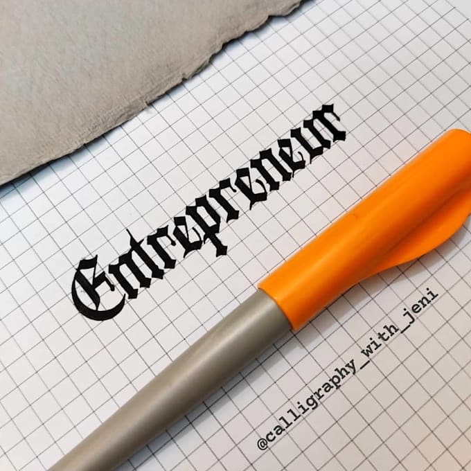 create handwritten gothic calligraphy for logo, letter, words, sentences