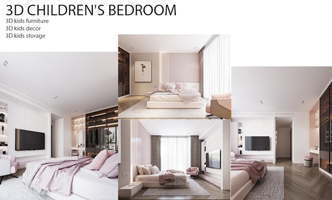 kids bedroom interior design and architectural 3d rendering