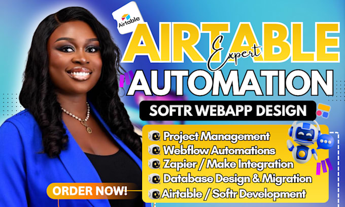 setup airtable automation, airtable database crm, n8n ai, make com, softr expert