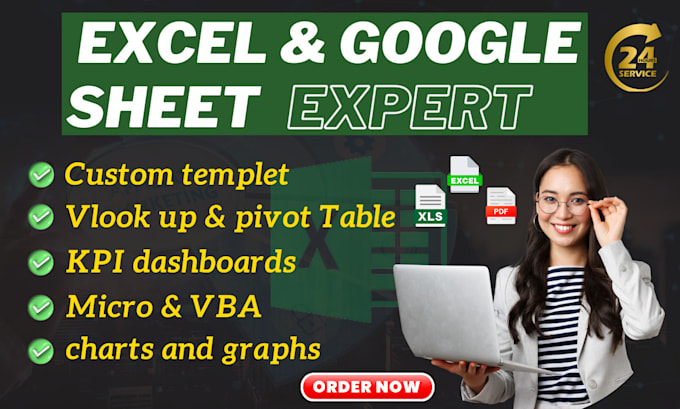 Be expert in microsoft excel, vba, google sheet, dashboard and excel ...