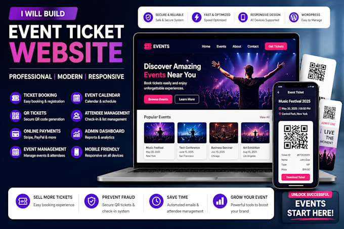 create a professional event ticket website with booking and payment system
