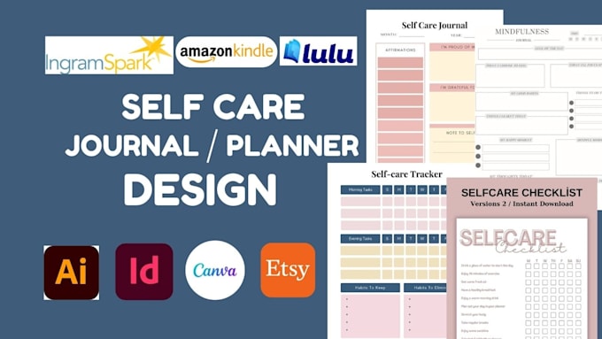 design self care KDP journal, KDP planner, tracker, checklist, workbook, journal