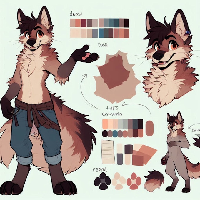 Draw furry ref sheet fursona character vtube illustration anthro feral ...