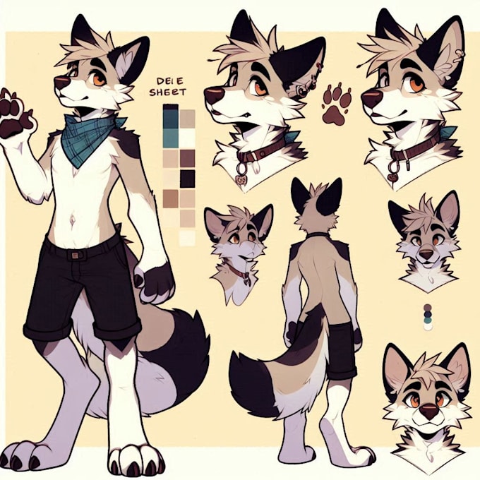 Draw furry art style fursona reference sheet character vtuber ...