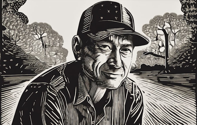 draw a custom portrait in linocut style