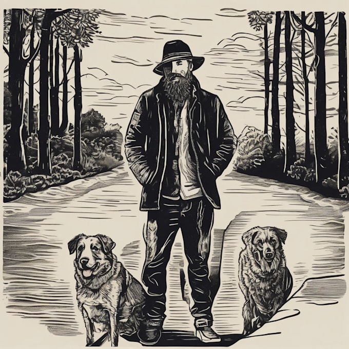 draw a custom portrait in linocut style