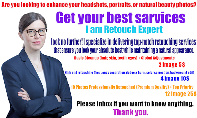 do professionally headshot, portrait, and natural retouch