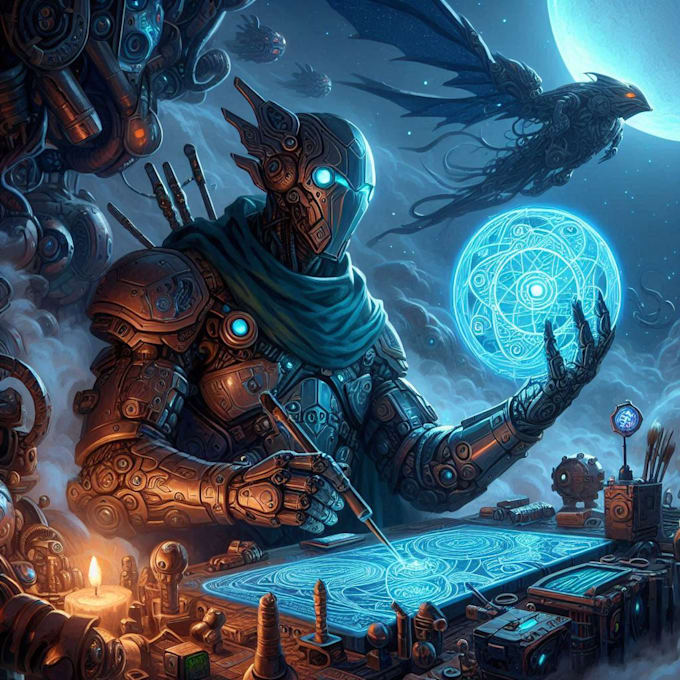 create dnd character art and sci fi concept art