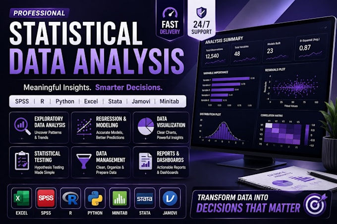 perform statistical data analysis in rstudio, spss, stata, and python