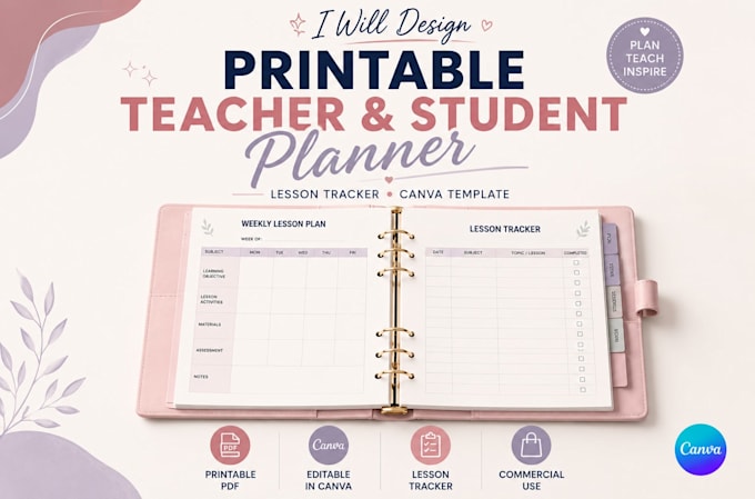 design printable teacher and student planner, lesson tracker