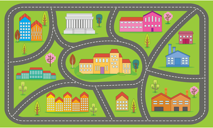 draw your cartoon map, kids mat with custom locations