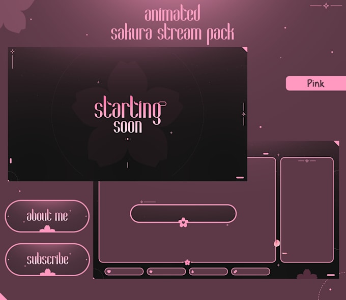create sakura cherry blossom animated stream overlay pack for twitch