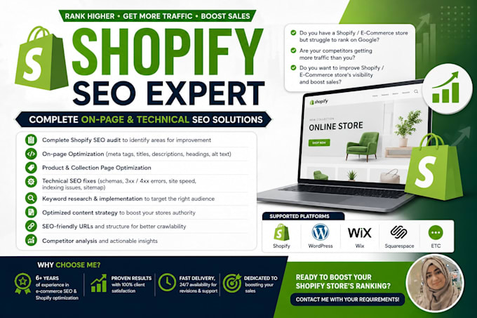 do complete ecommerce SEO of shopify store to increase sales ranking and traffic