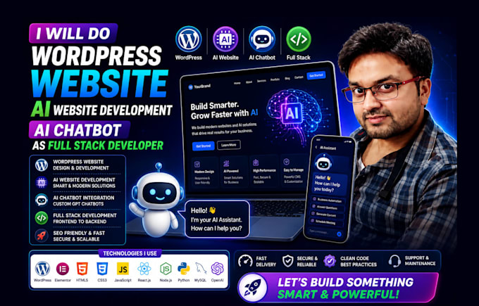 do wordpress website, ai website development, ai chatbot as full stack developer