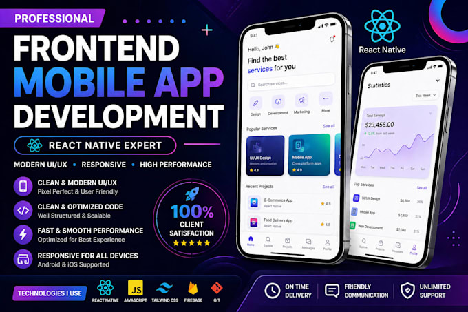design modern mobile app frontend with react native UI
