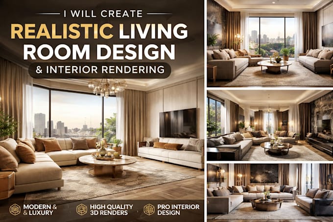 create realistic living room design and interior rendering