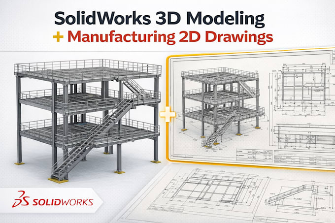 design solidworks 3d models with fabrication and shop drawings