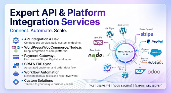 integrate API, payment gateway, erp or CRM to wordpress, woocommerce or nodejs