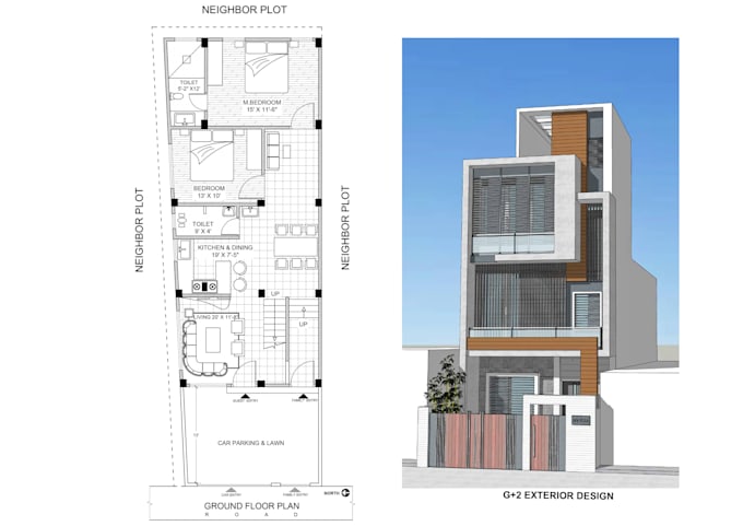 do architectural floor plan and exterior design