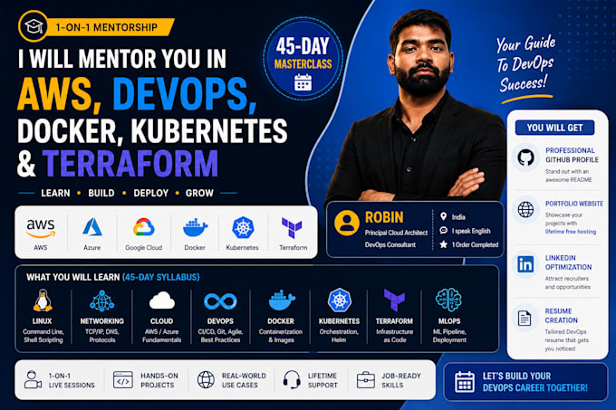mentor you in AWS, devops, docker, kubernetes and terraform