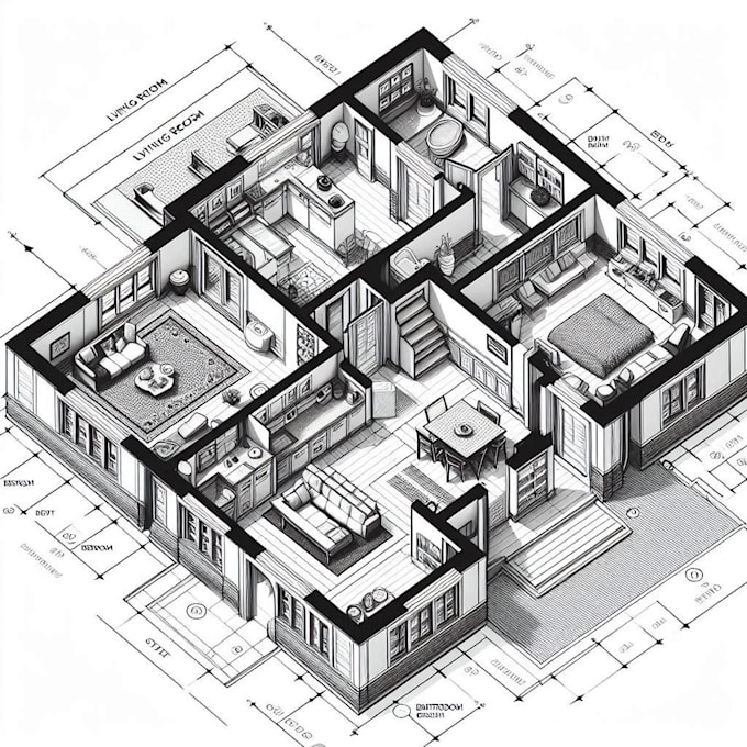 Draw architecture floor plan, 2d floor plan by using autocad by ...