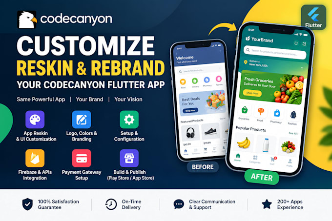 customize, reskin and rebrand your codecanyon flutter app