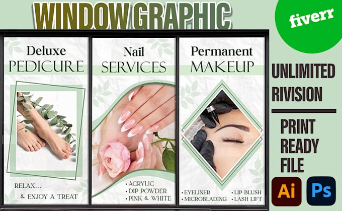 design creative and trendy shopfront, window graphics, storefront