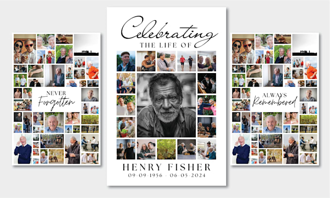 create photo collage 24x36 funeral celebration of life, in memory of poster