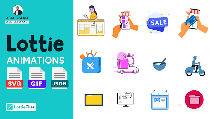 create lottie json svg animation, gif animations