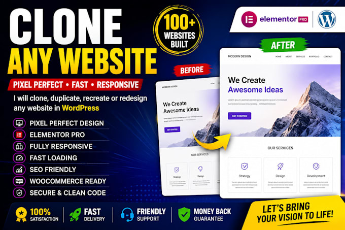 recreate, redesign or clone any website in wordpress