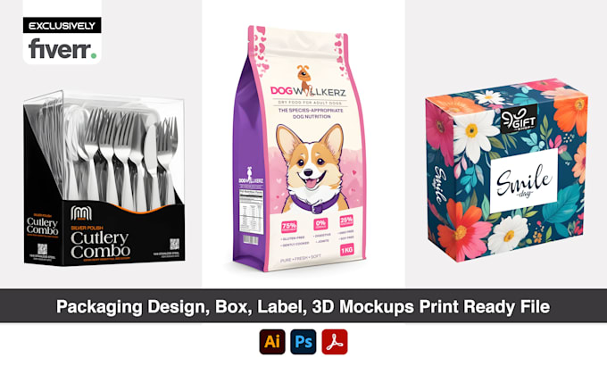 do product packaging design, packaging box design, mailer box and 3d mockup