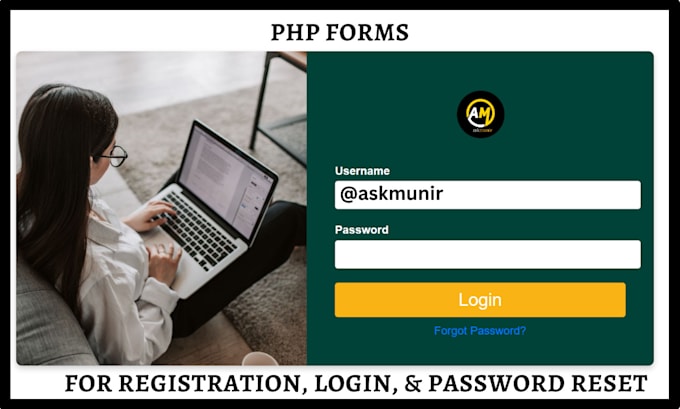 create registration, login, forgot password page in PHP