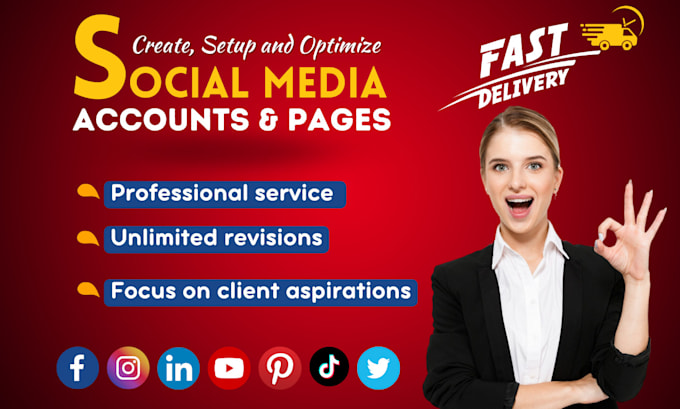 set up professional social media pages, fb, ig, linkedin