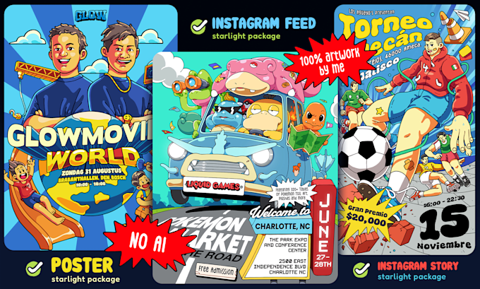 create cartoon party, event, concert poster