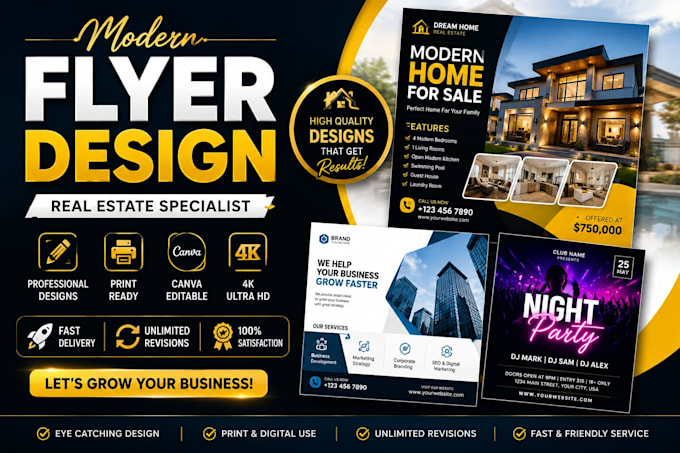 design professional real estate, business, construction and modern canva flyer