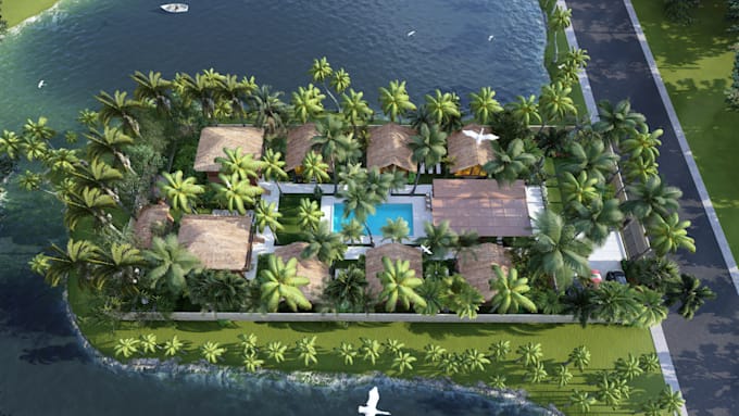 do 3d resort, villa and landscape design with photorealistic rendering