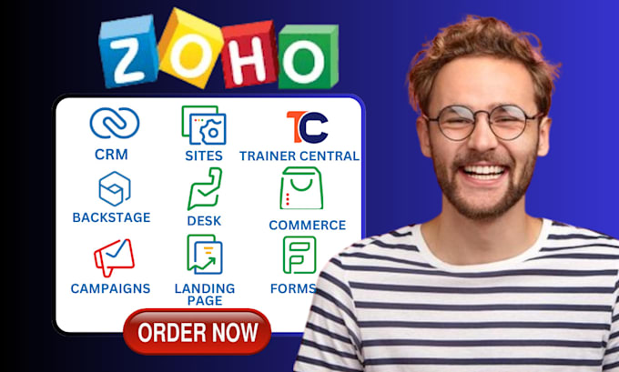 setup and customize zoho one, zoho sites, zoho commerce, trainer central, CRM